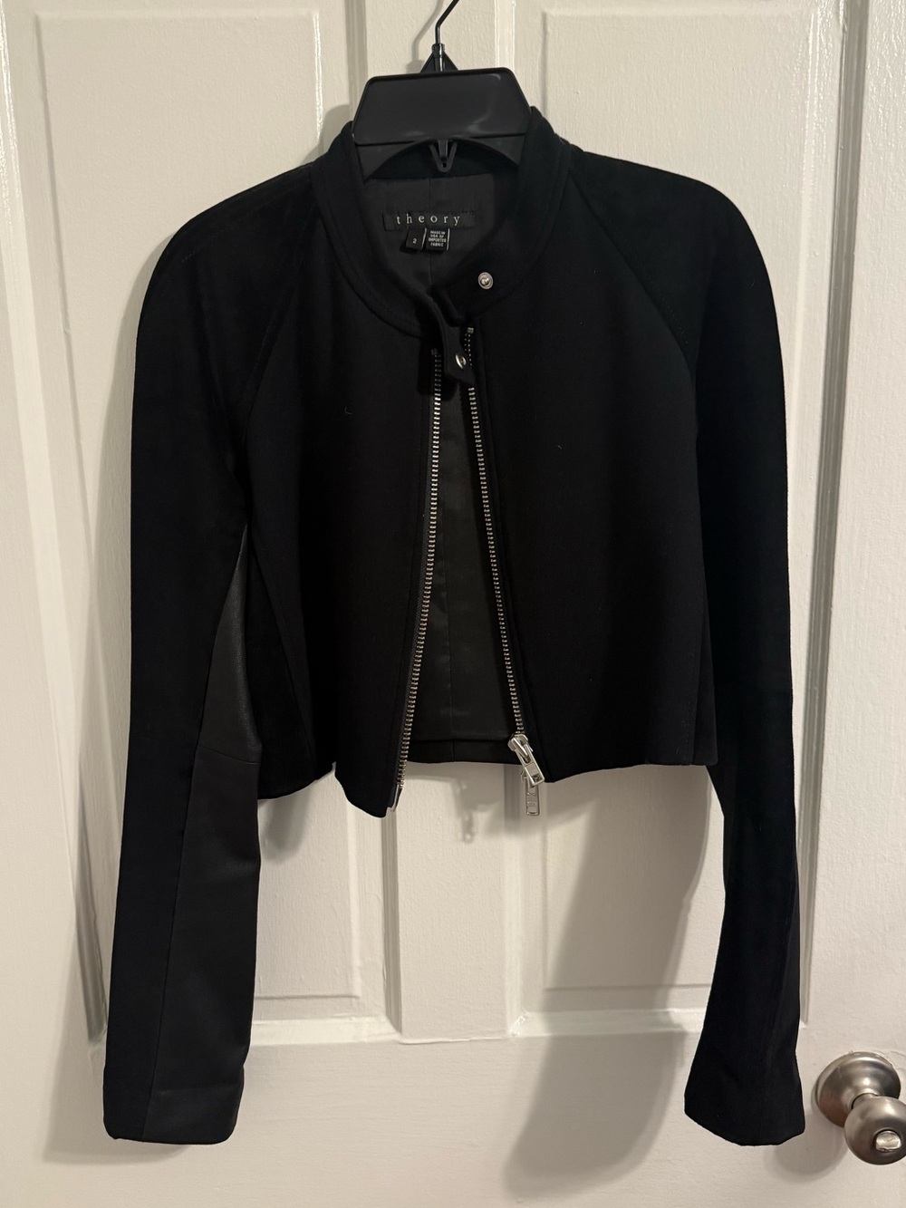 Theory Black Cropped Leather Zip Jacket